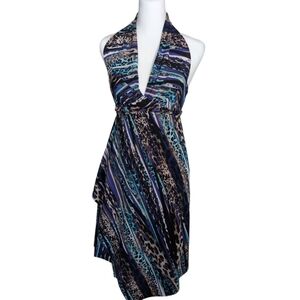 Blue Striped Cheetah Print Dress Wrap
